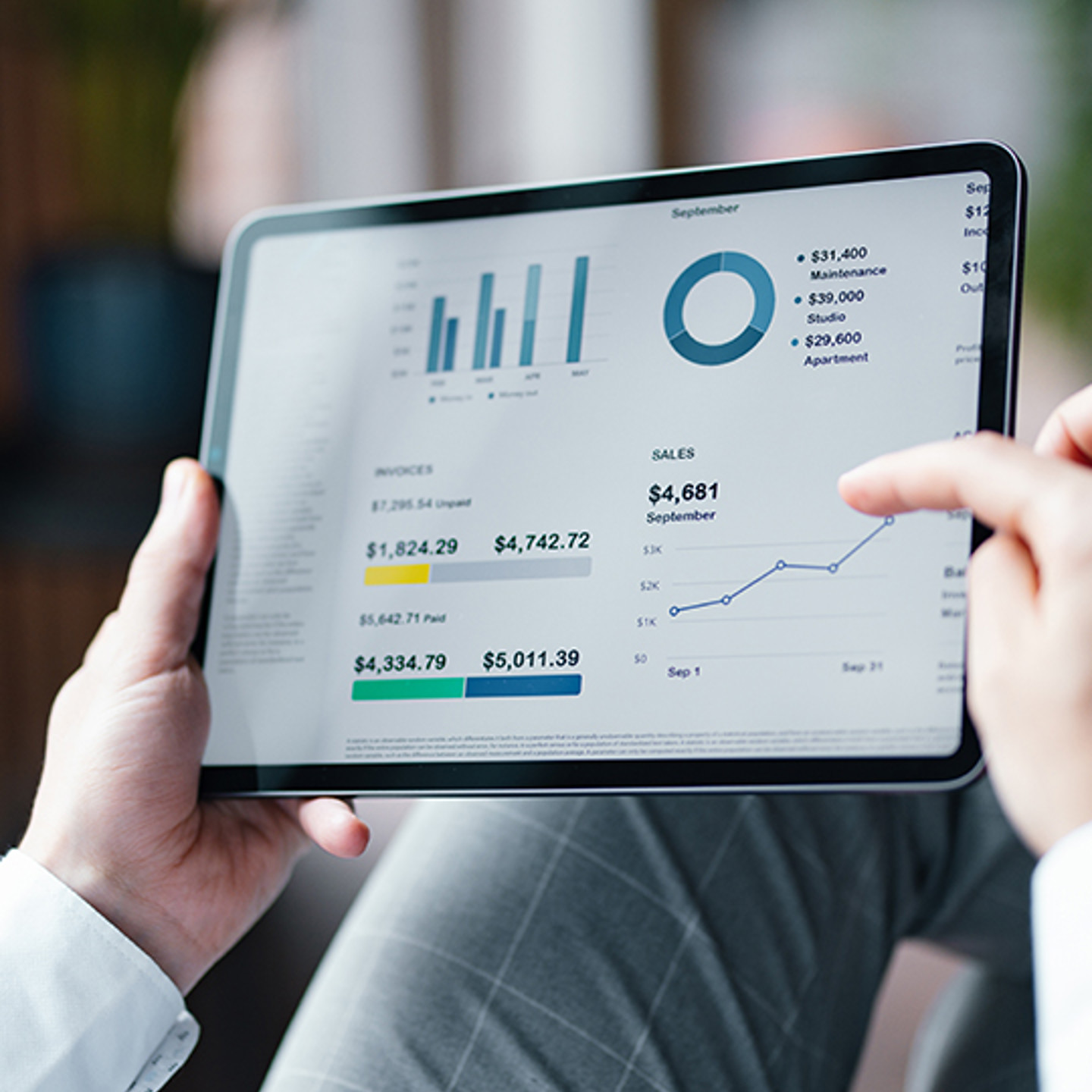 image of a tablet with charts on